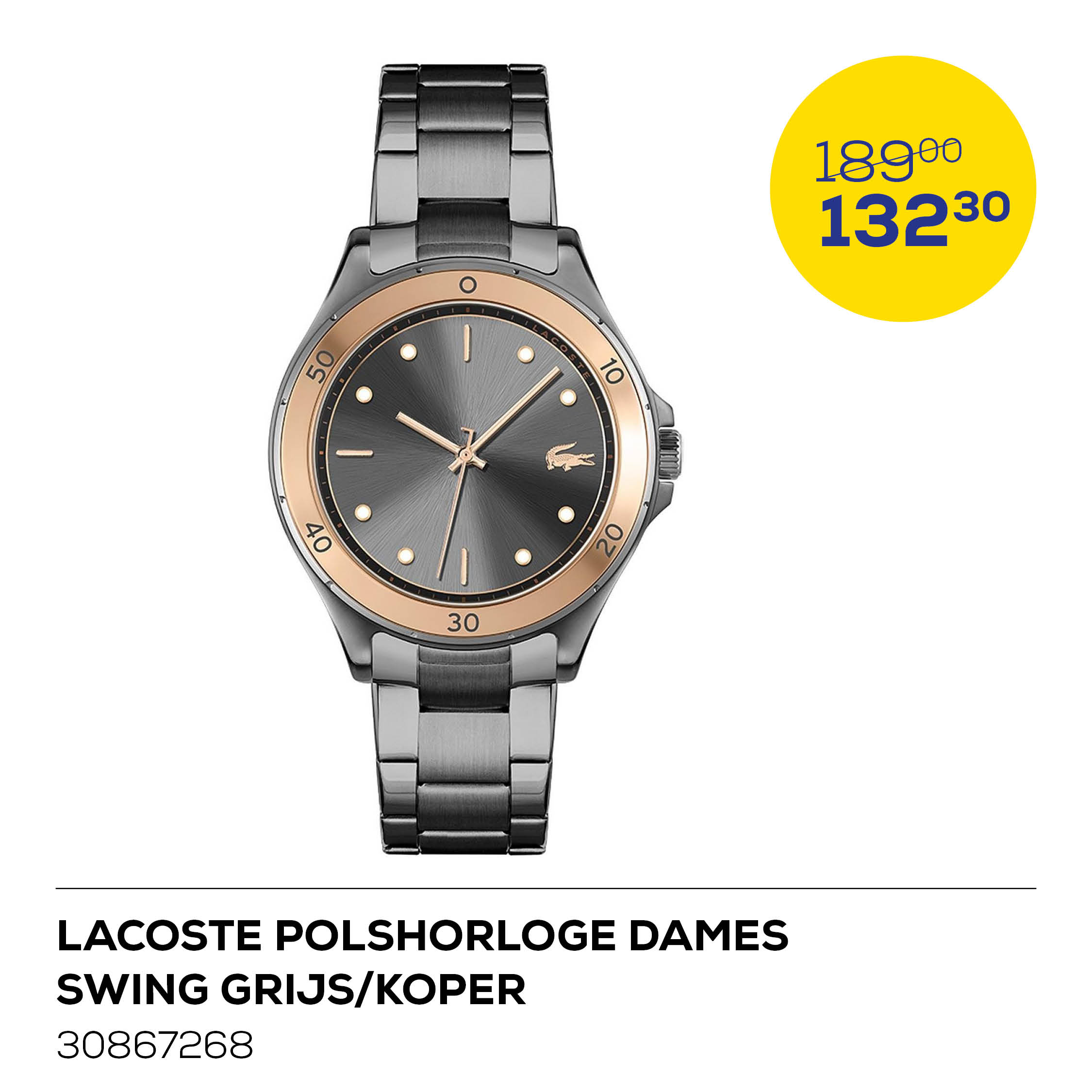 Lacoste Polshorloge Dames Swing Grijs/Koper